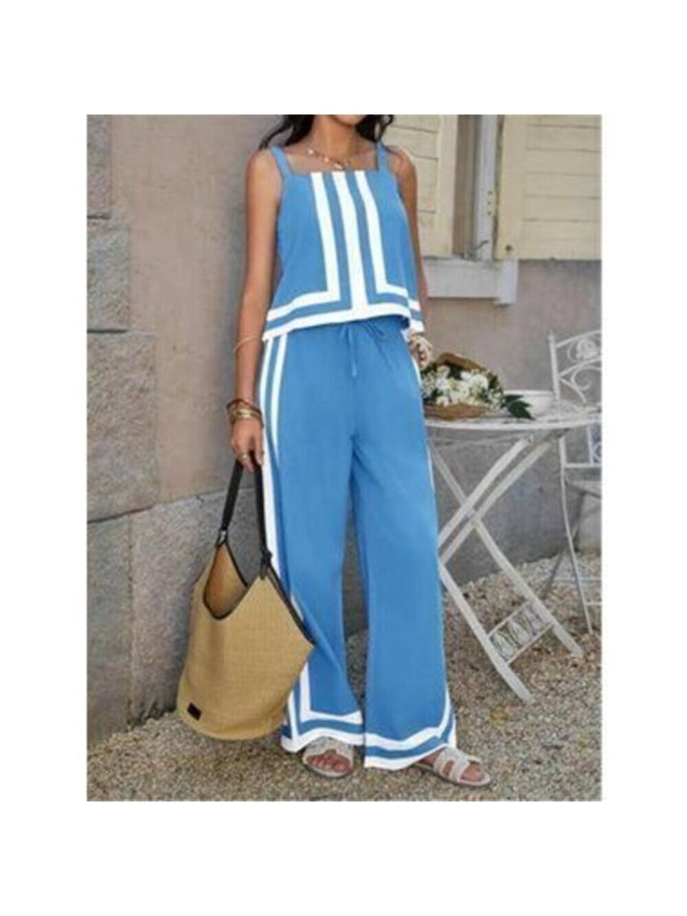 Women's 2 Piece Lounge Set Summer Casual Color Block Set - Picture 3 of 5